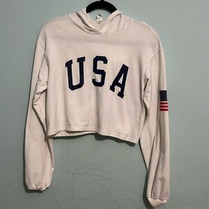 White USA cropped hoodie